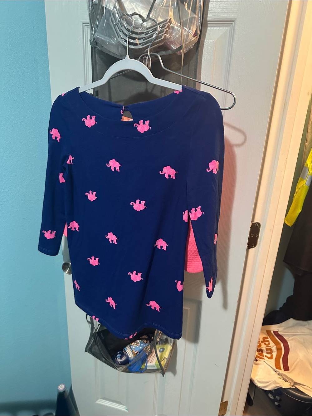 Lilly Pulitzer Navy Top with Pink Elephant Print